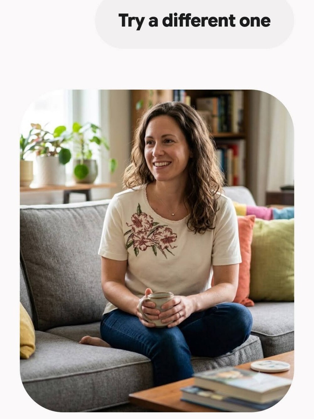 Cream Short-Sleeve Tee with Pink Floral Embroidery